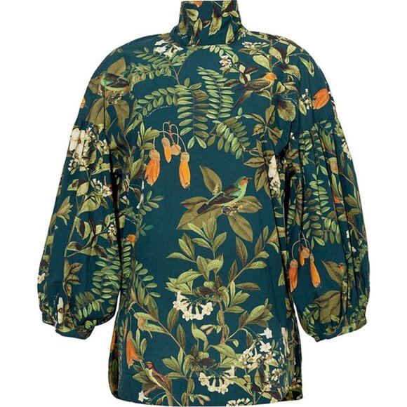Cara Cara Diane Blouse / Medium / Botanical Birds Emerald Green Bow Balloon - Picture 7 of 14